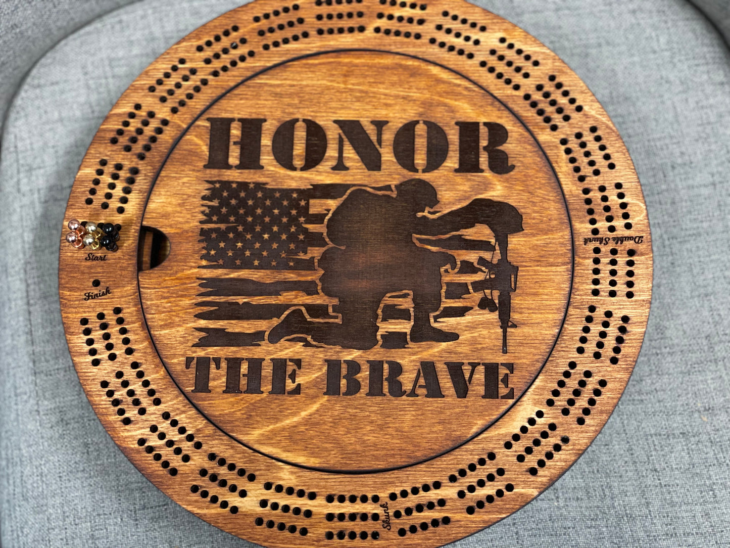 Personalized Cribbage Board with card and peg holder