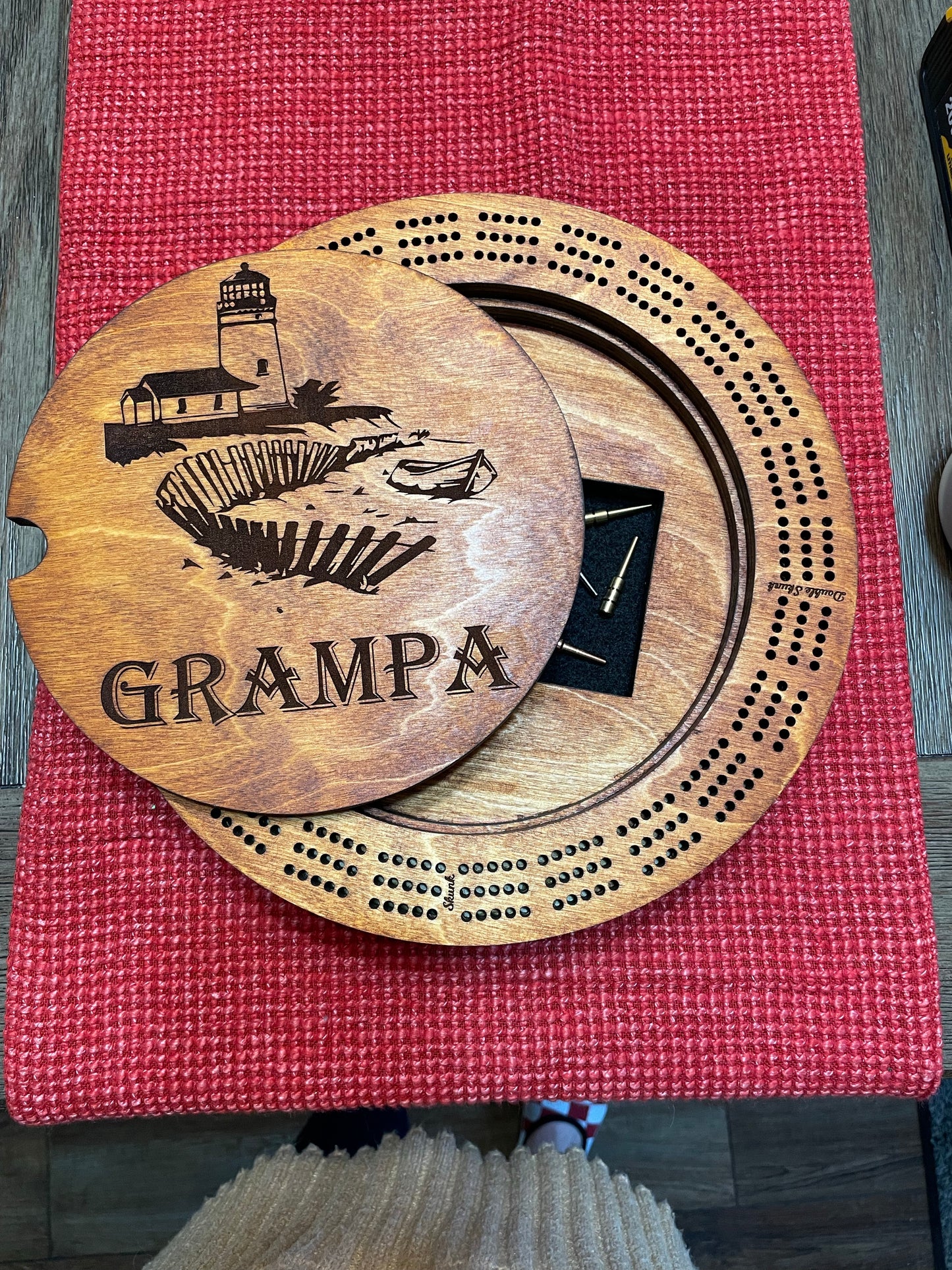 Personalized Cribbage Board with card and peg holder